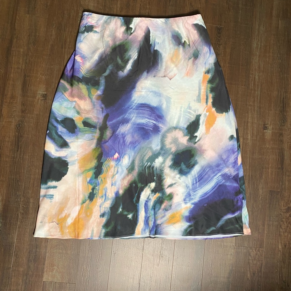 City Chic Watercolor Print A Line Dazed Mist Midi Skirt XXL/24